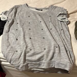 a.n.a Gray Studded Short Sleeve Top